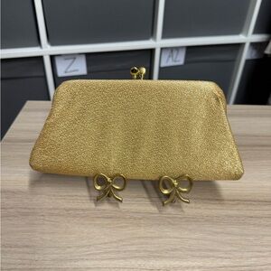 Part Vintage Antique Elegant Kiss Clasp Gold Clutch Bag